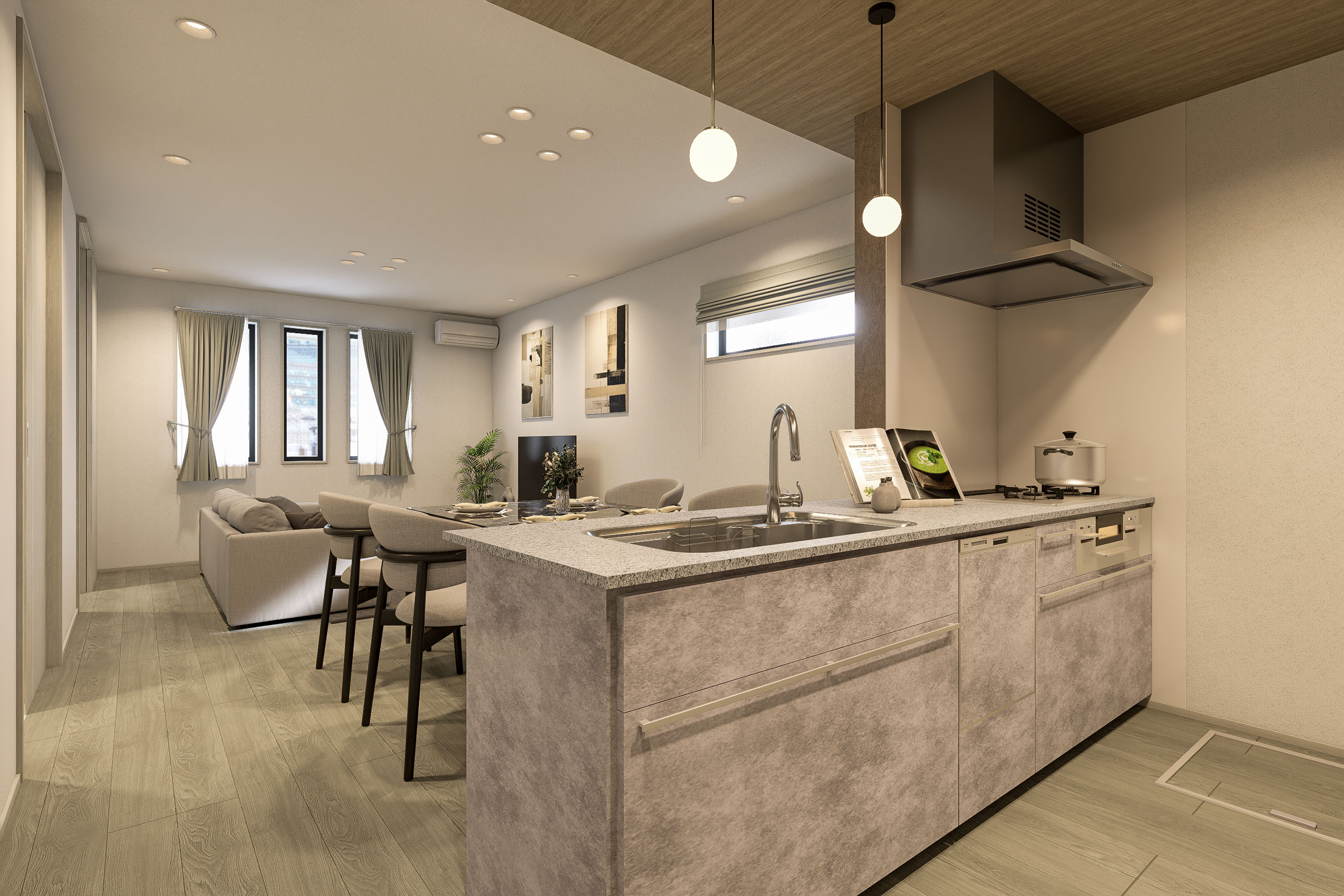 T-1/フィオレストーンをあしらったクリナップのキッチンは対面型で開放感たっぷり!毎日の家事に、心躍るひと時を。