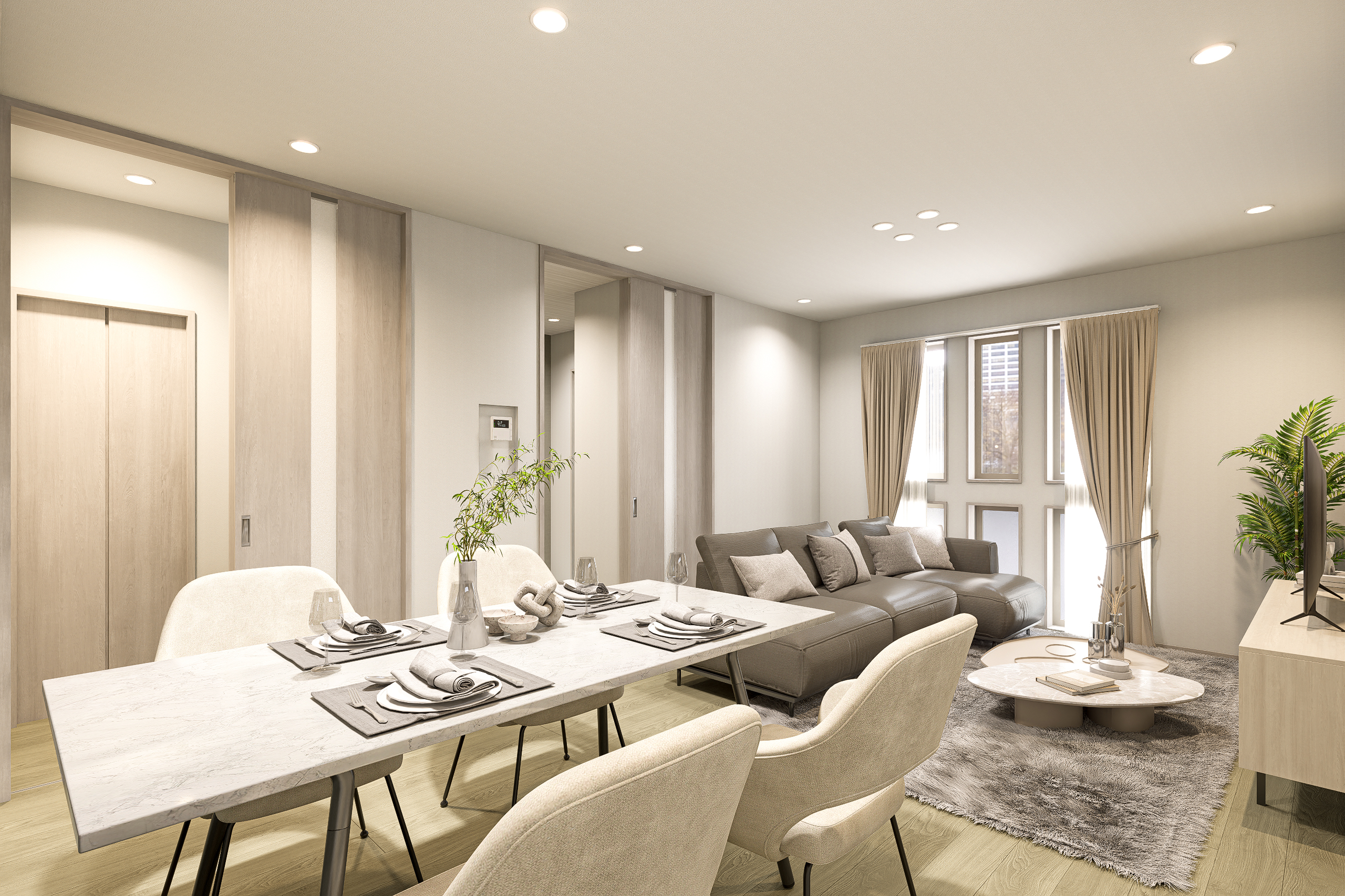 T-2／ダウンライトは明るさを調整できるので、家族で映画を楽しむ時もまるで映画館のような雰囲気作りができます。