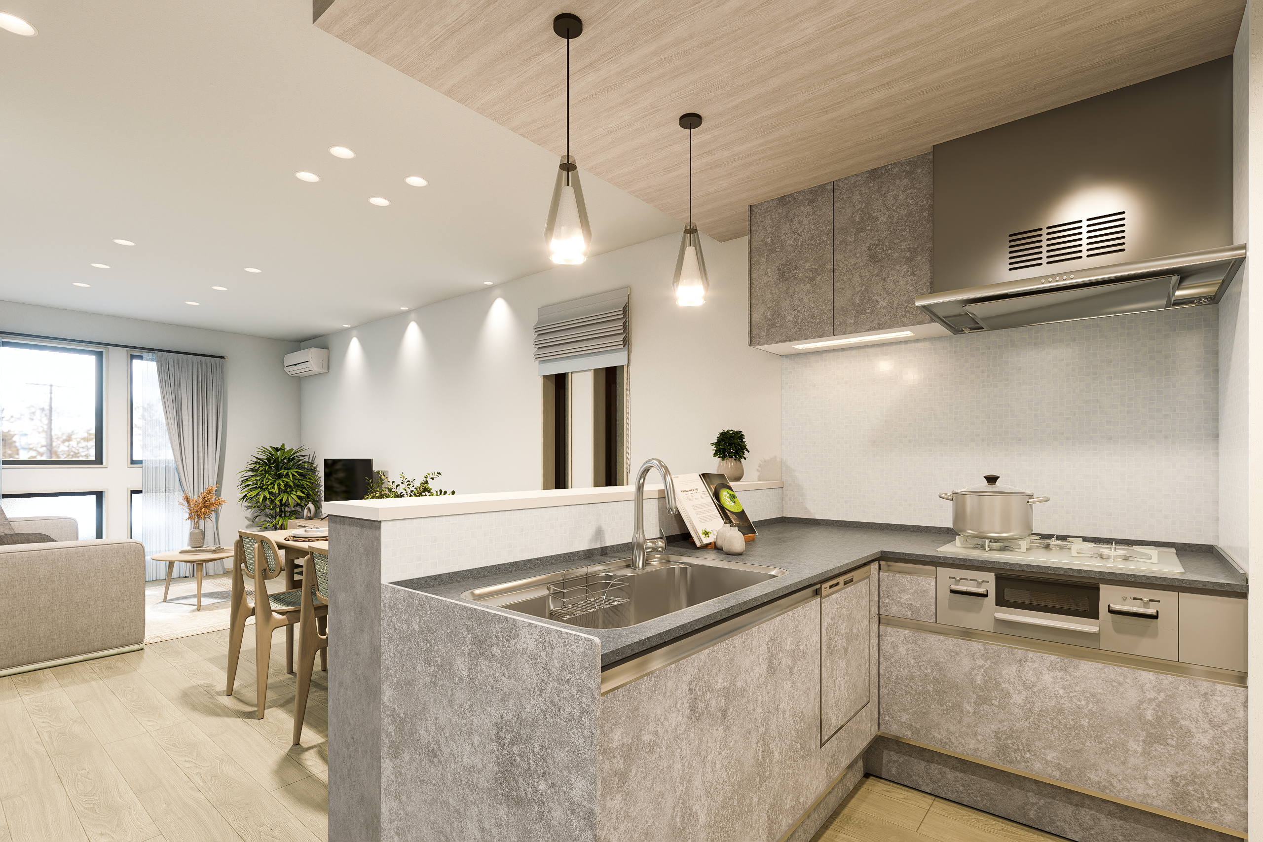 T-4／L型キッチンは収納豊富で使い勝手良好！毎日利用するからこそ仕様・設備にこだわっています。