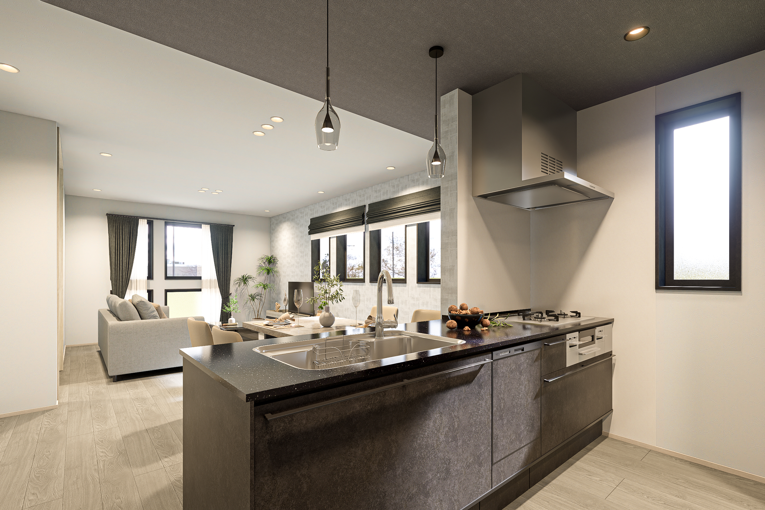 T-3／存在自体がインテリアとして空間全体をスタイリッシュに。タッチレス水栓や食器洗い乾燥機など機能も充実。