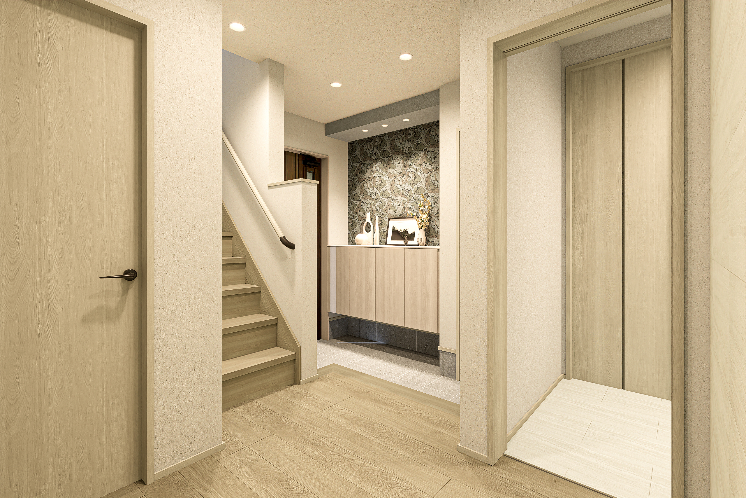 T-2/帰宅の一歩目から、穏やかな空気が広がる玄関。ナチュラルなトーンと上質なディテールが、毎日を丁寧に迎え入れてくれます。