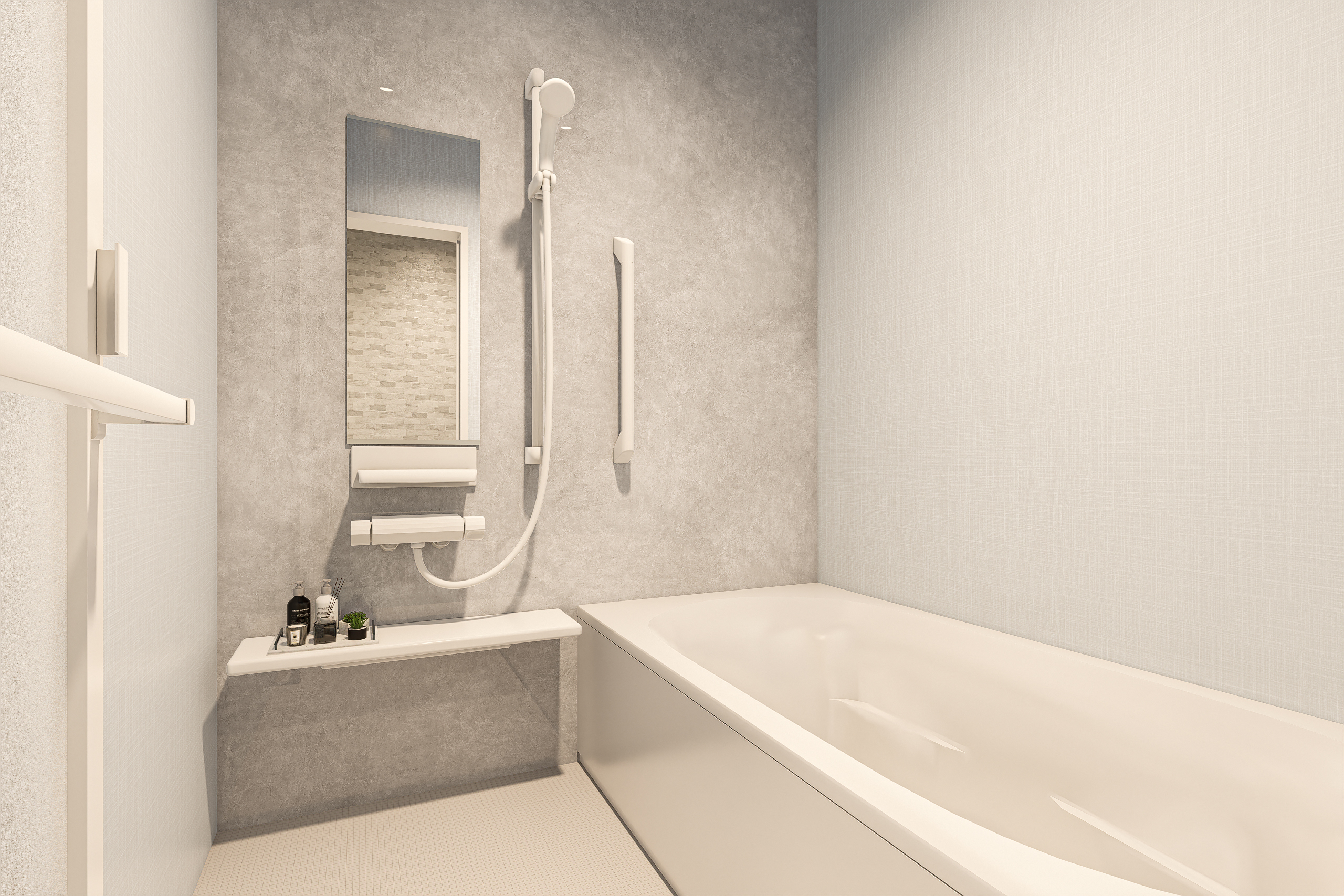 T-3/エコベンチ浴槽でゆったり癒しのひと時を。マグネットシェルフは取り外して丸洗いが可能で掃除も手間なし!