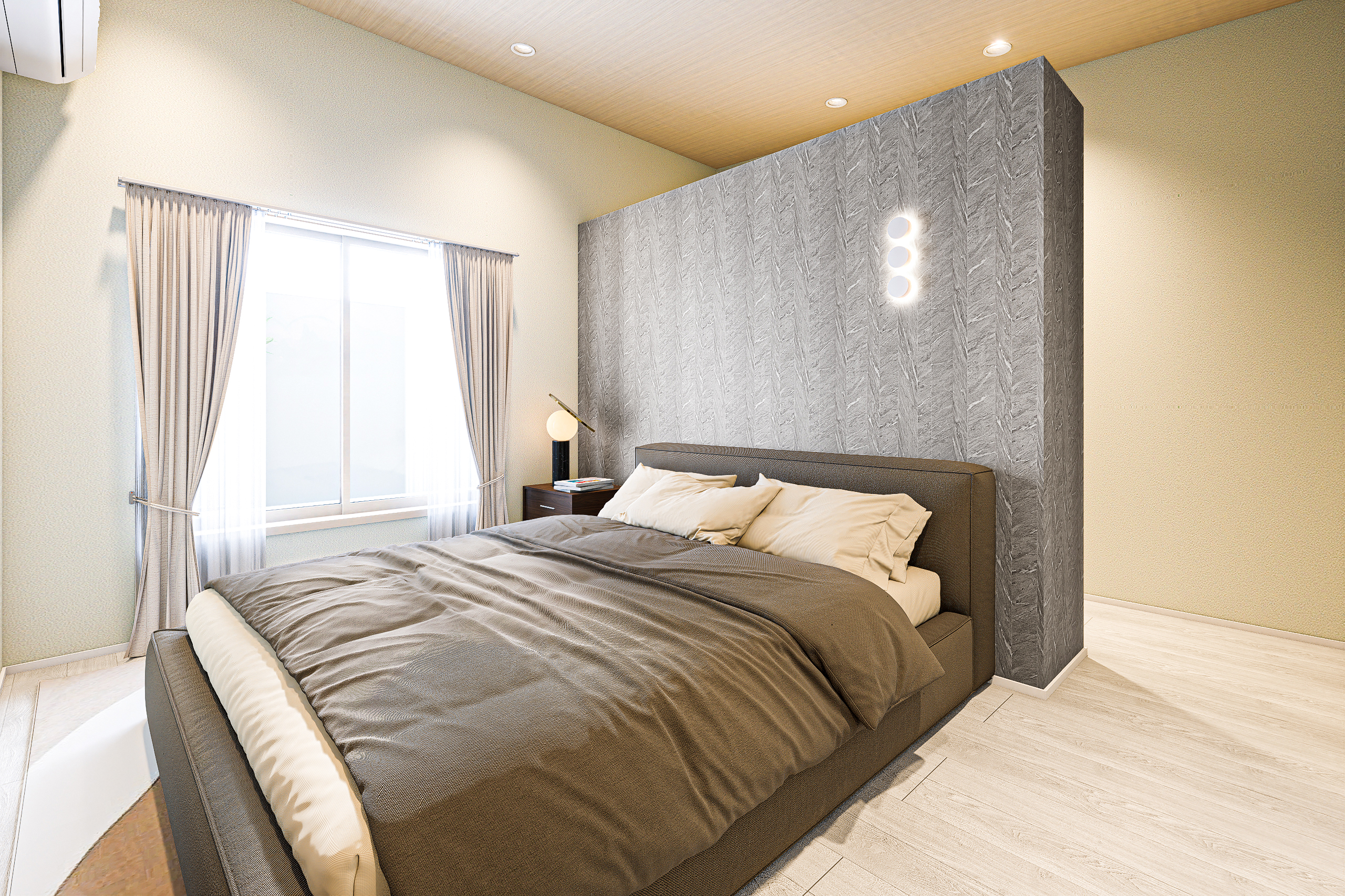 T-1/光をほどよく取り込みながら、穏やかな静けさを守る寝室。上質な素材感が、眠りの時間に美しい余韻を添えます。