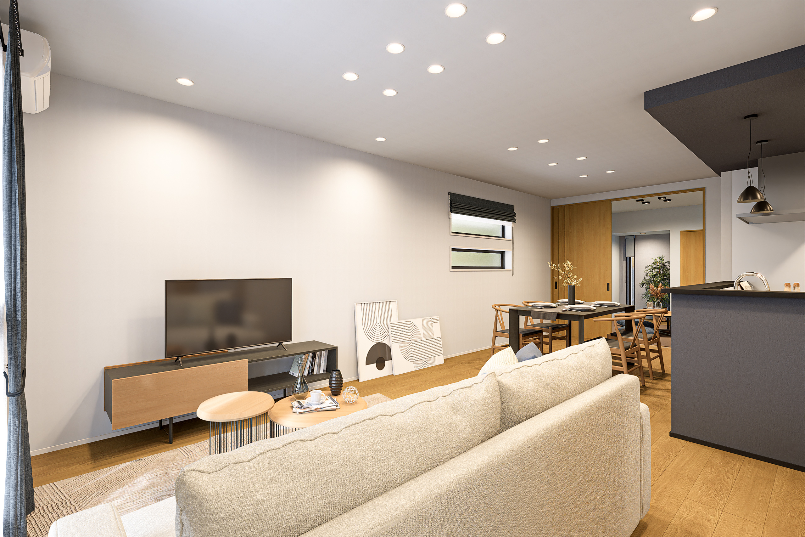 T-3／5.3帖の和室が続間になったLDKは併せると24.8帖もの大空間に！それぞれの場所で気ままに過ごせます。