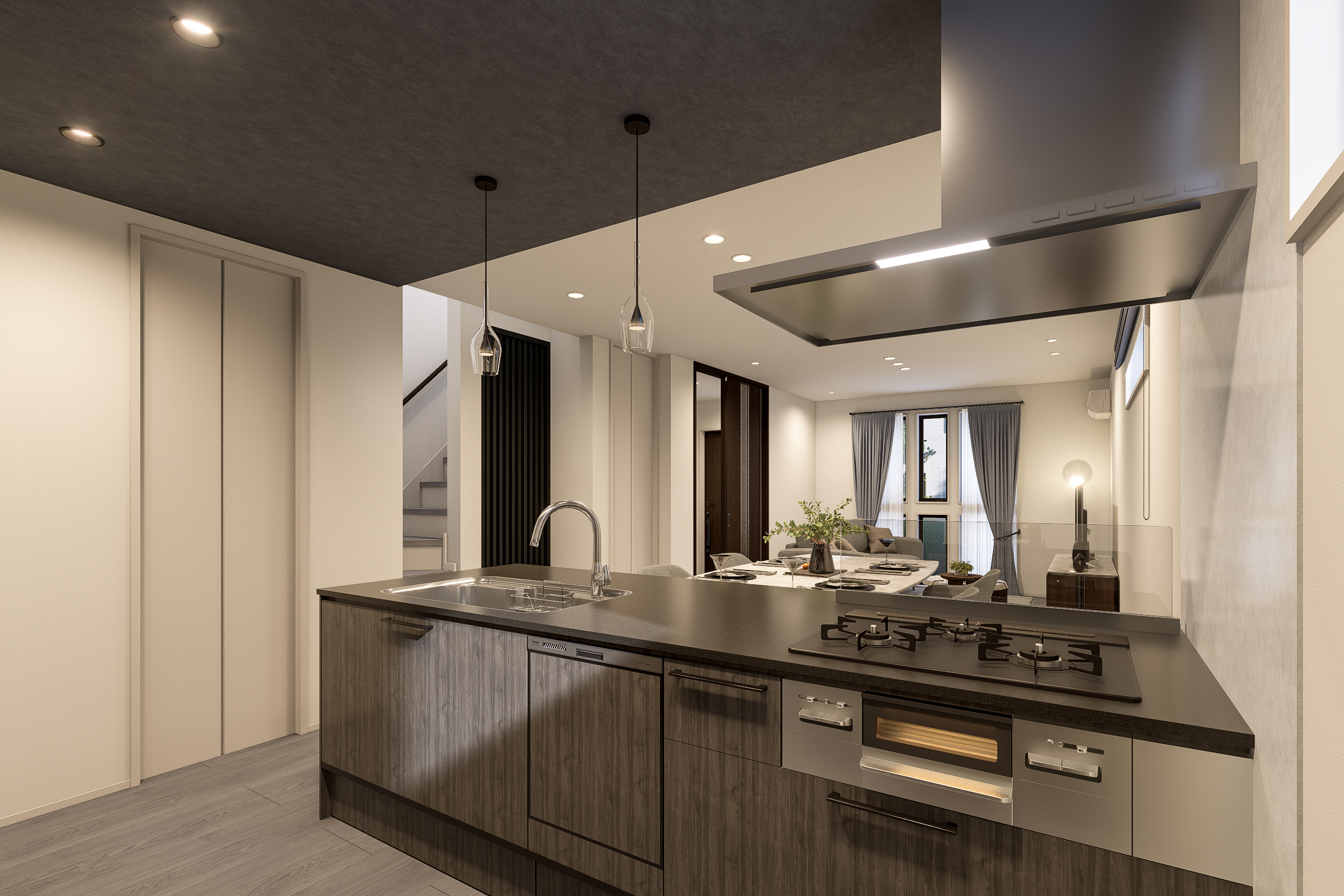 T-1／フィオレストーンのカウンタートップを採用したクリナップのキッチン。作業がしやすく、収納もたっぷり！