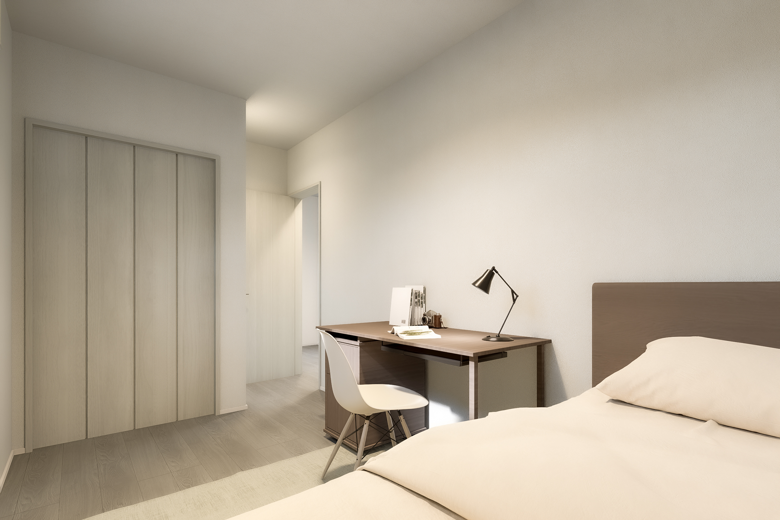 T-1/ナチュラルな色合いの洋室は、ベッドやデスクが置けるゆとりある広さ。成長するまでずっと快適に過ごせます。