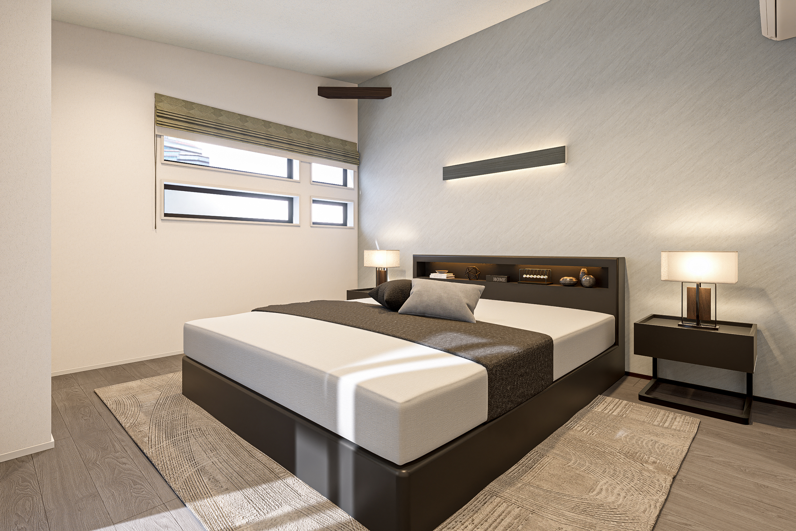 T-2／強度を高める火打梁を敢えて見せることでオシャレな空間を演出した10.1帖の主寝室。