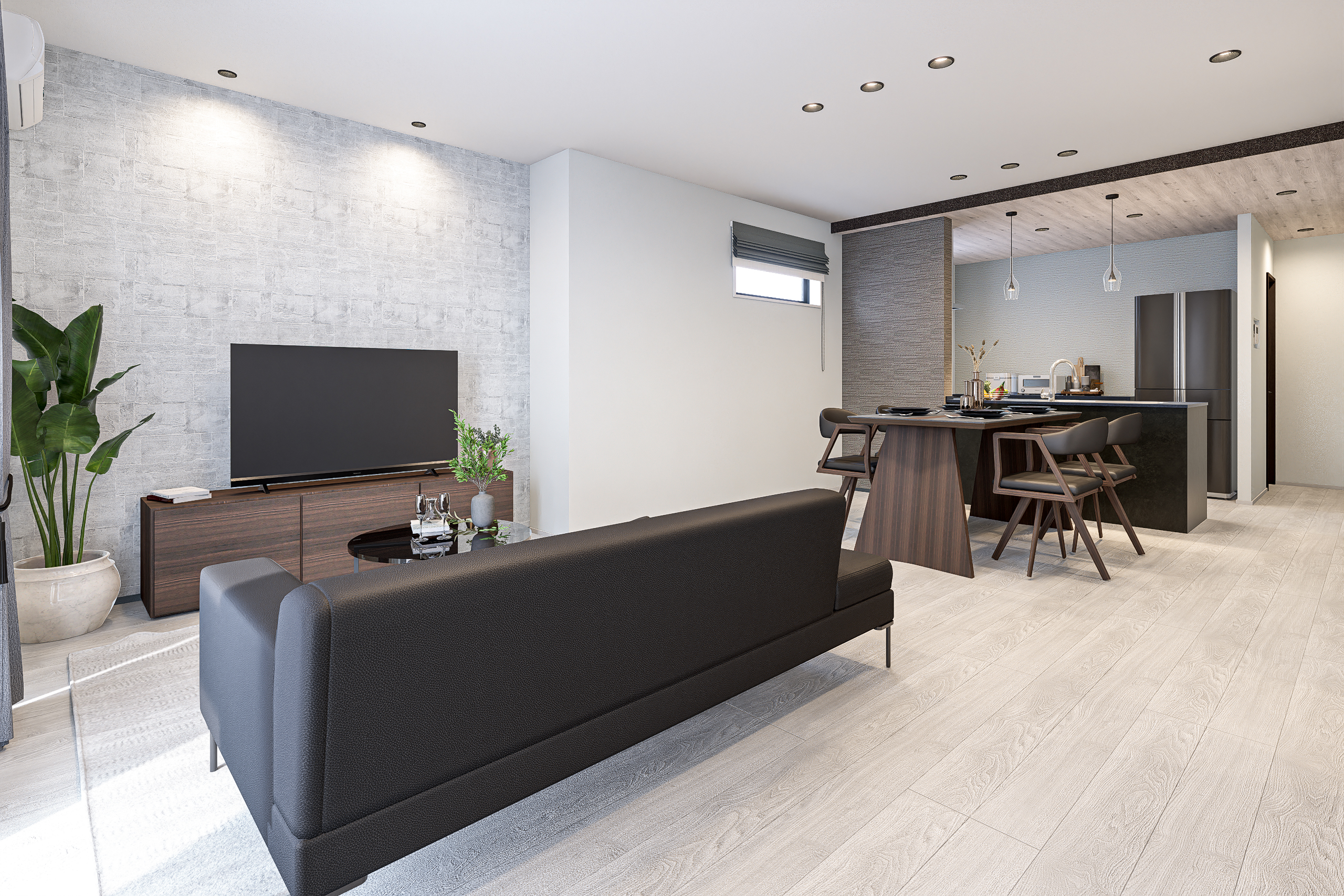 T-1/アクセントクロスと考え抜かれた照明デザインが織りなす、洗練された空間。憧れのモダンな暮らしが叶います。