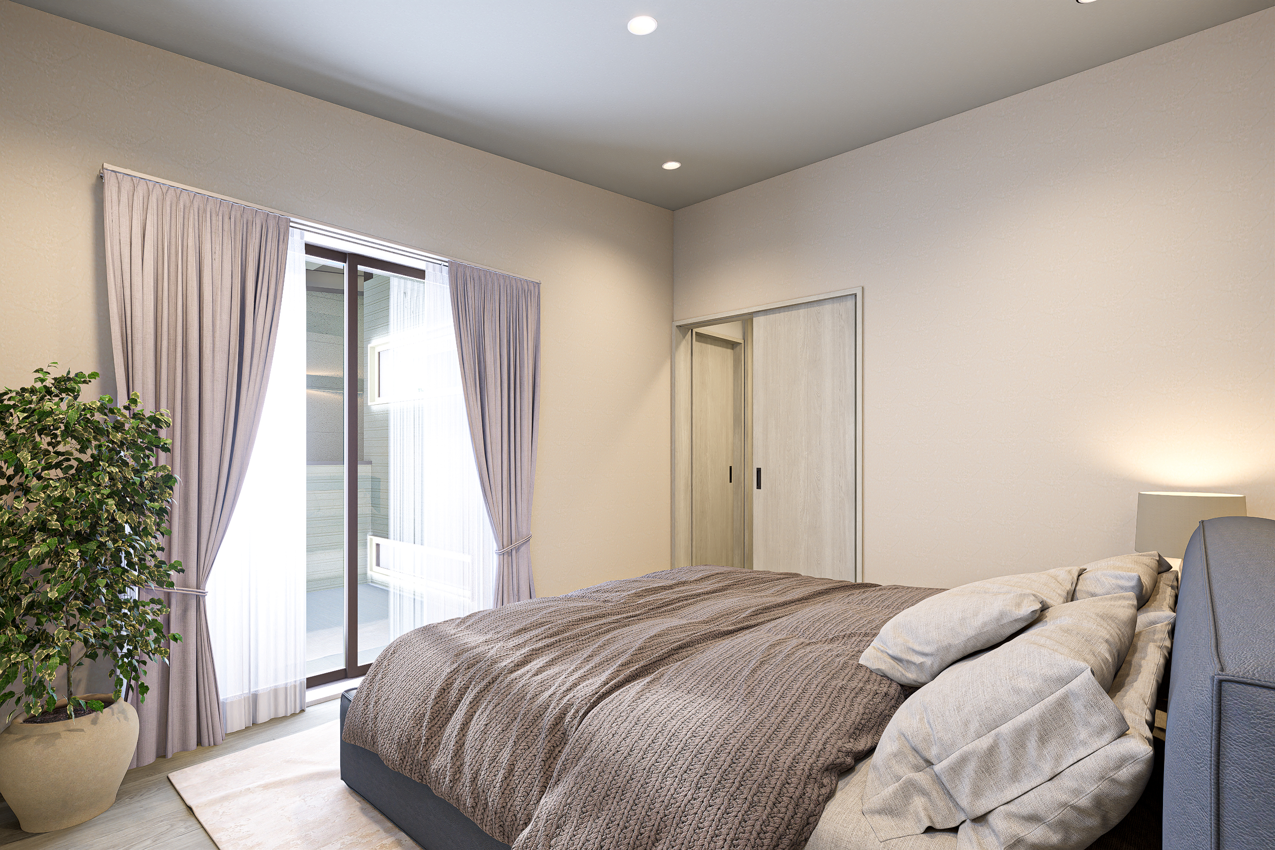 T-2/窓からの自然光が、寝室にやさしい表情を与える。上品なインテリアとゆとりある空間が、上質な休息の時間を約束します。