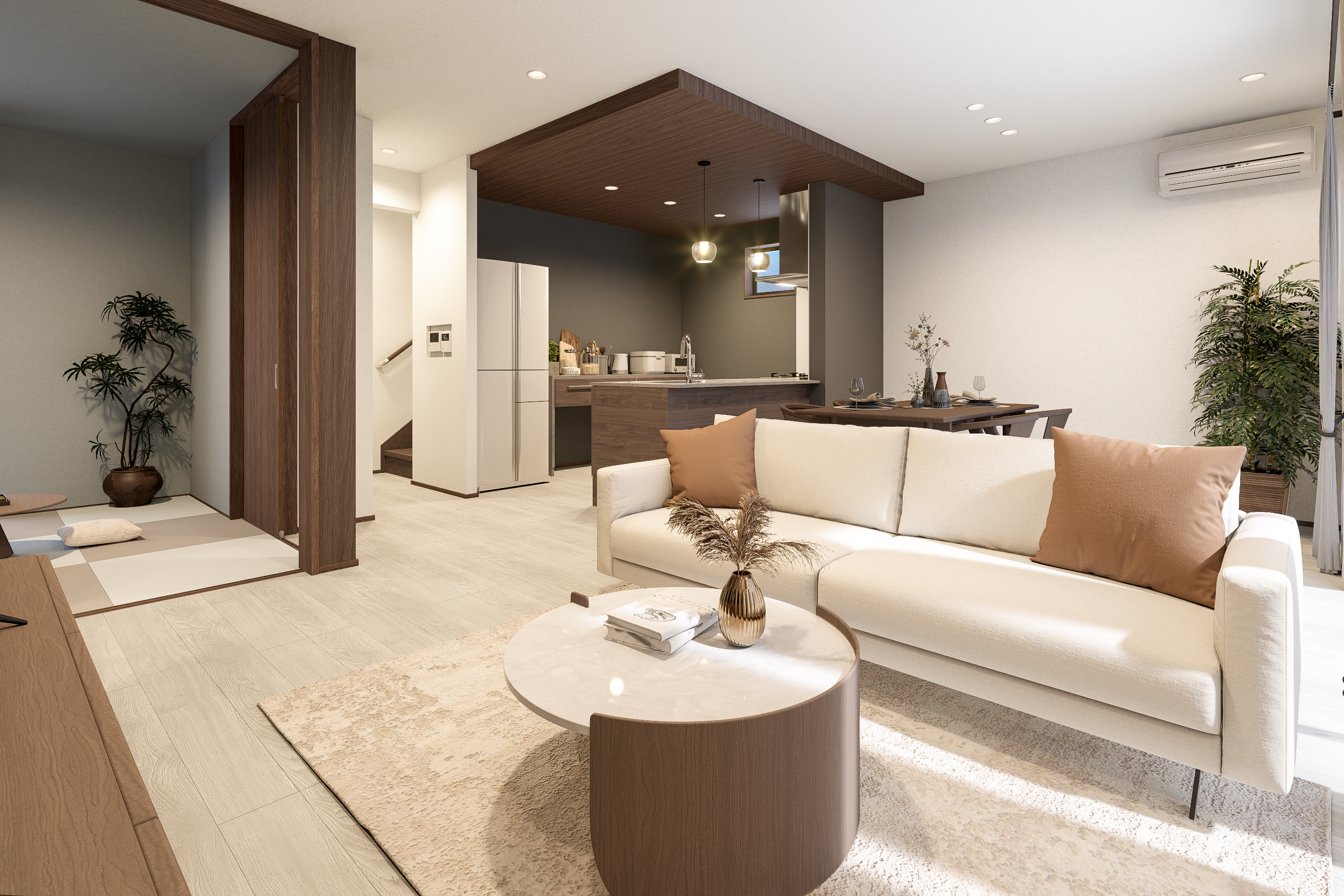 T-2/家で過ごす時間を何よりも大切にする方にふさわしいLDKは、自然とみんなが集まる居心地の良い空間です。