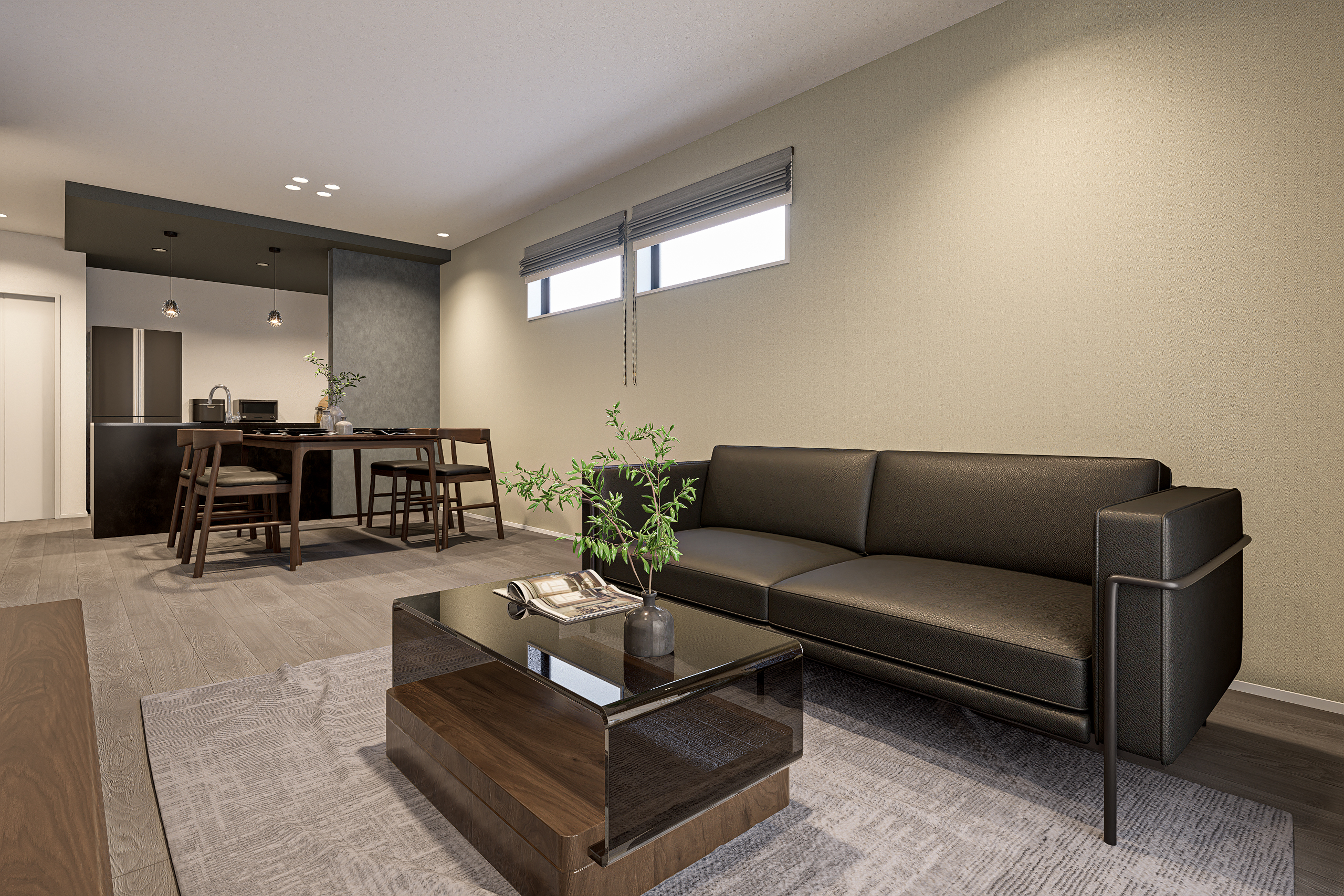 T-2／特徴的な木目が印象的な床板を敷き詰め、デザイン性に優れた温かみのある空間を演出。