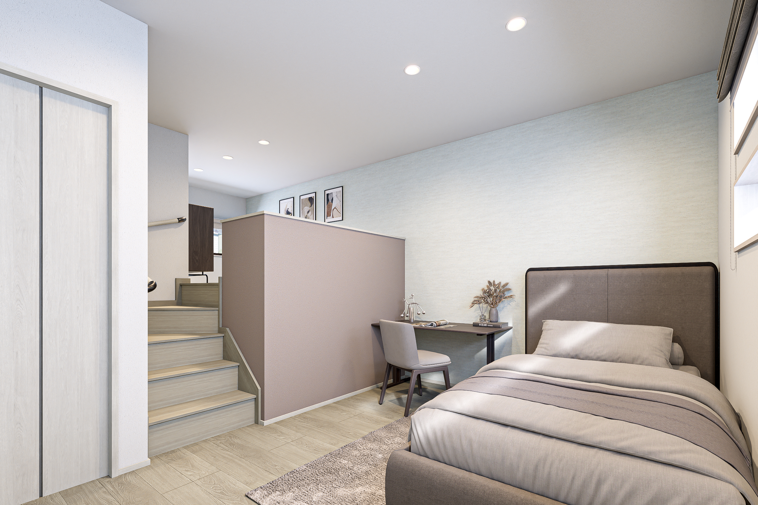 T-2/寝る・学ぶ・くつろぐがバランスよく共存する小さなリトリート。整った光と落ち着いた色合いが、毎日のリズムを穏やかに整えます。