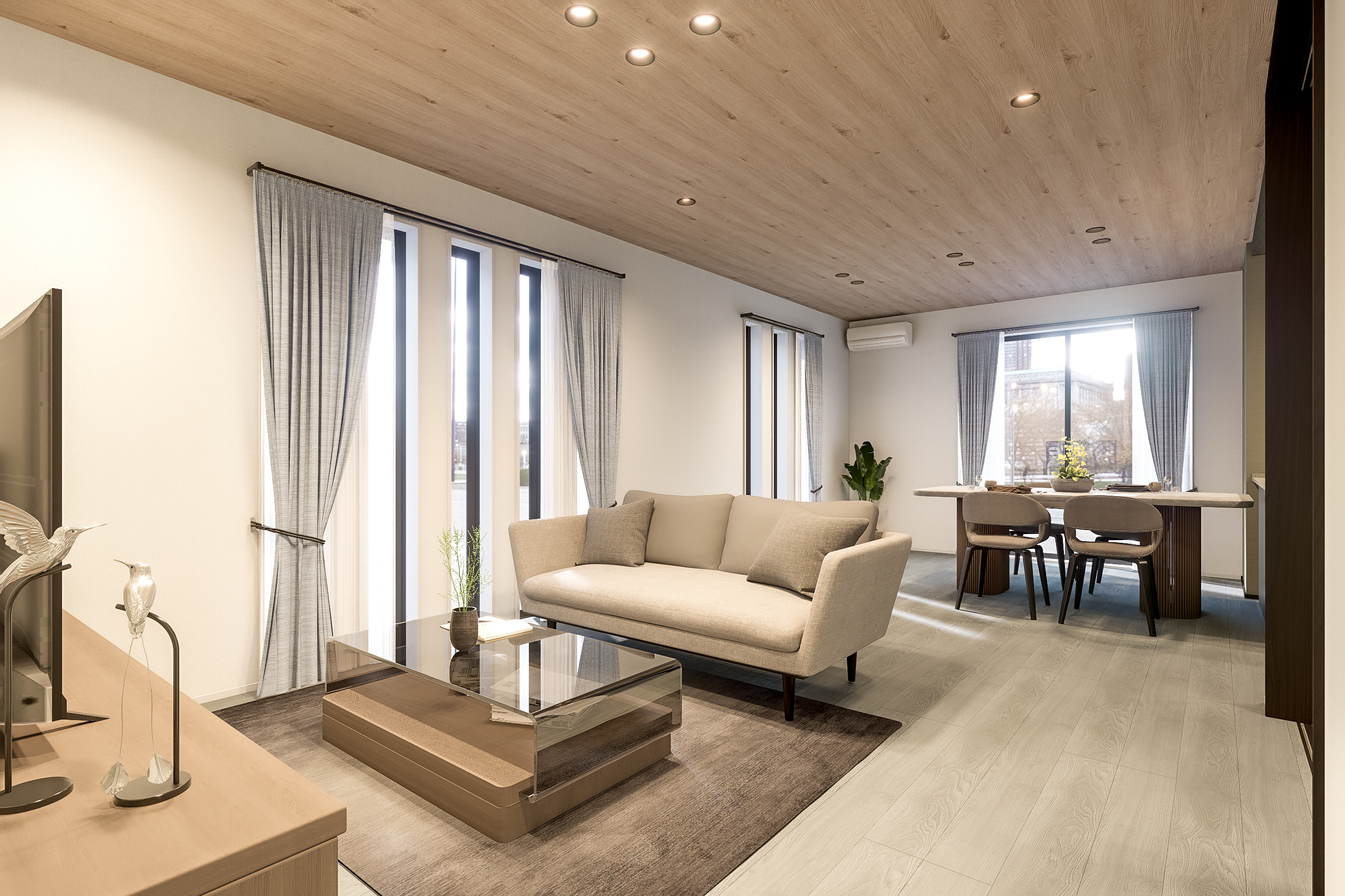 T-1/掃き出し窓には電動シャッターを装備して防犯性にも配慮。家族みんなが過ごす空間の安心を守ります。