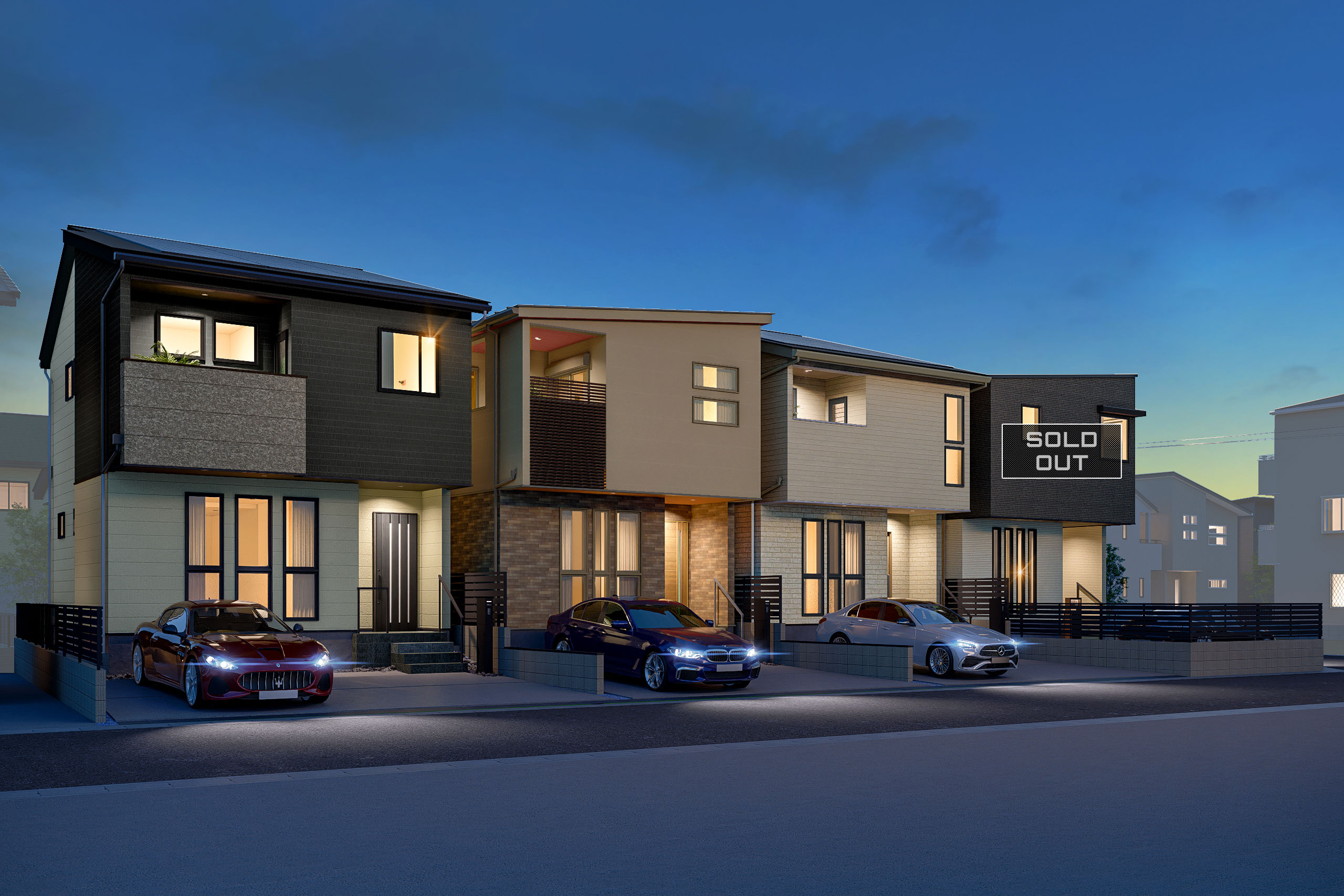 T-1、T-2、T-3、T-4(ご成約済み)/夜間外観完成イメージ