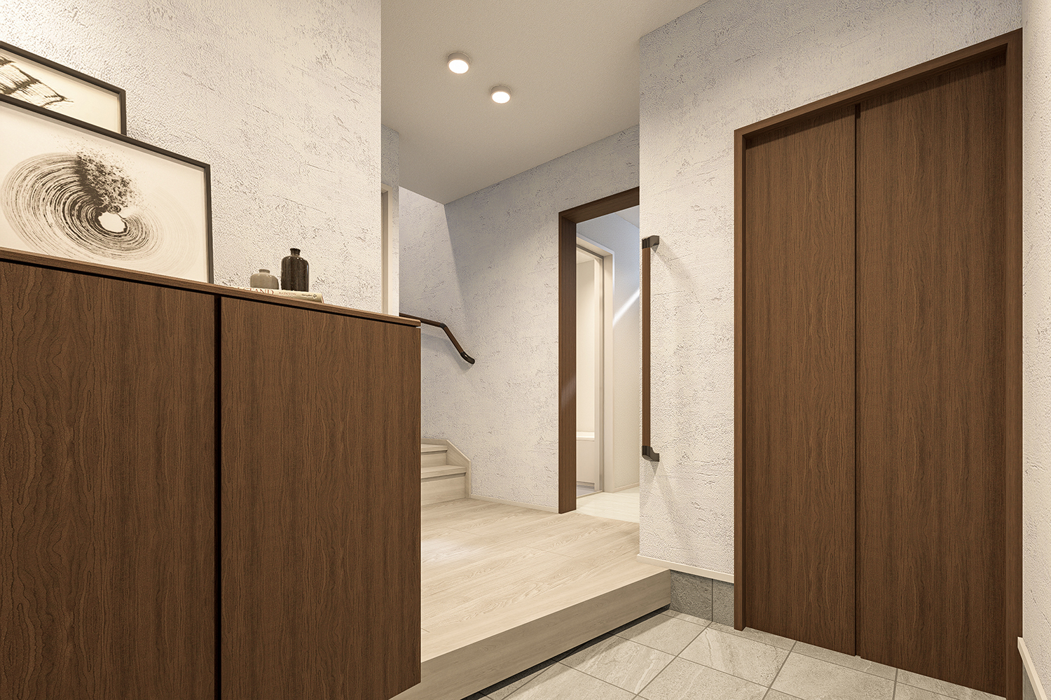 T-2/玄関から洗面脱衣室・浴室へスムーズに直行できる、暮らしやすさを考えた動線設計。