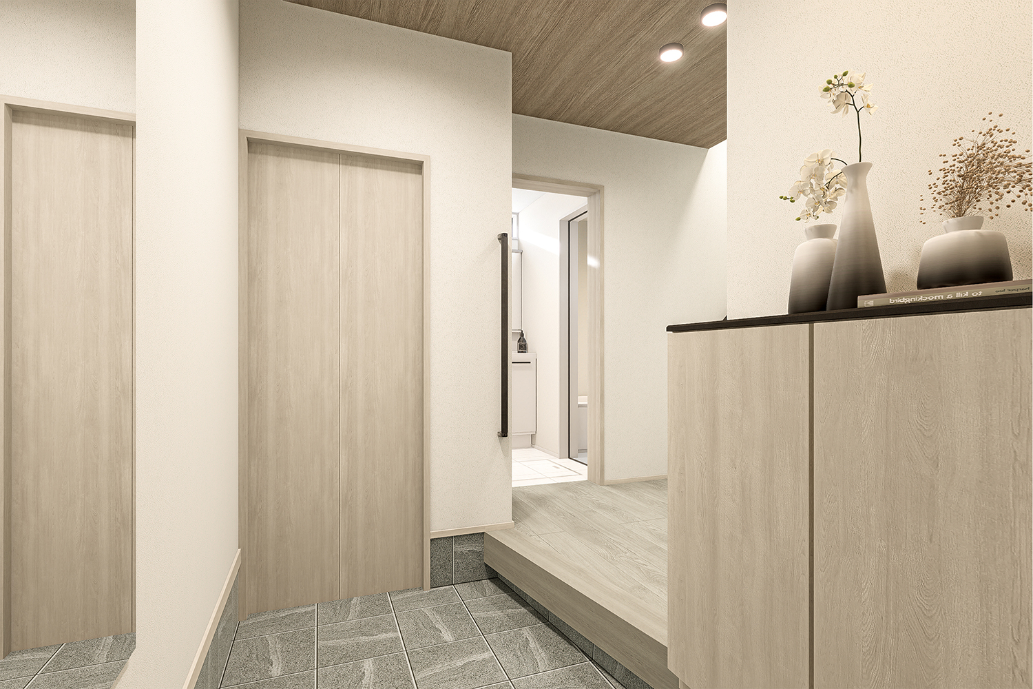 T-1/SICにはご家族分の靴や傘はもちろん、ベビーカーなども帰宅後すぐに収納でき、すっきりとした空間に。