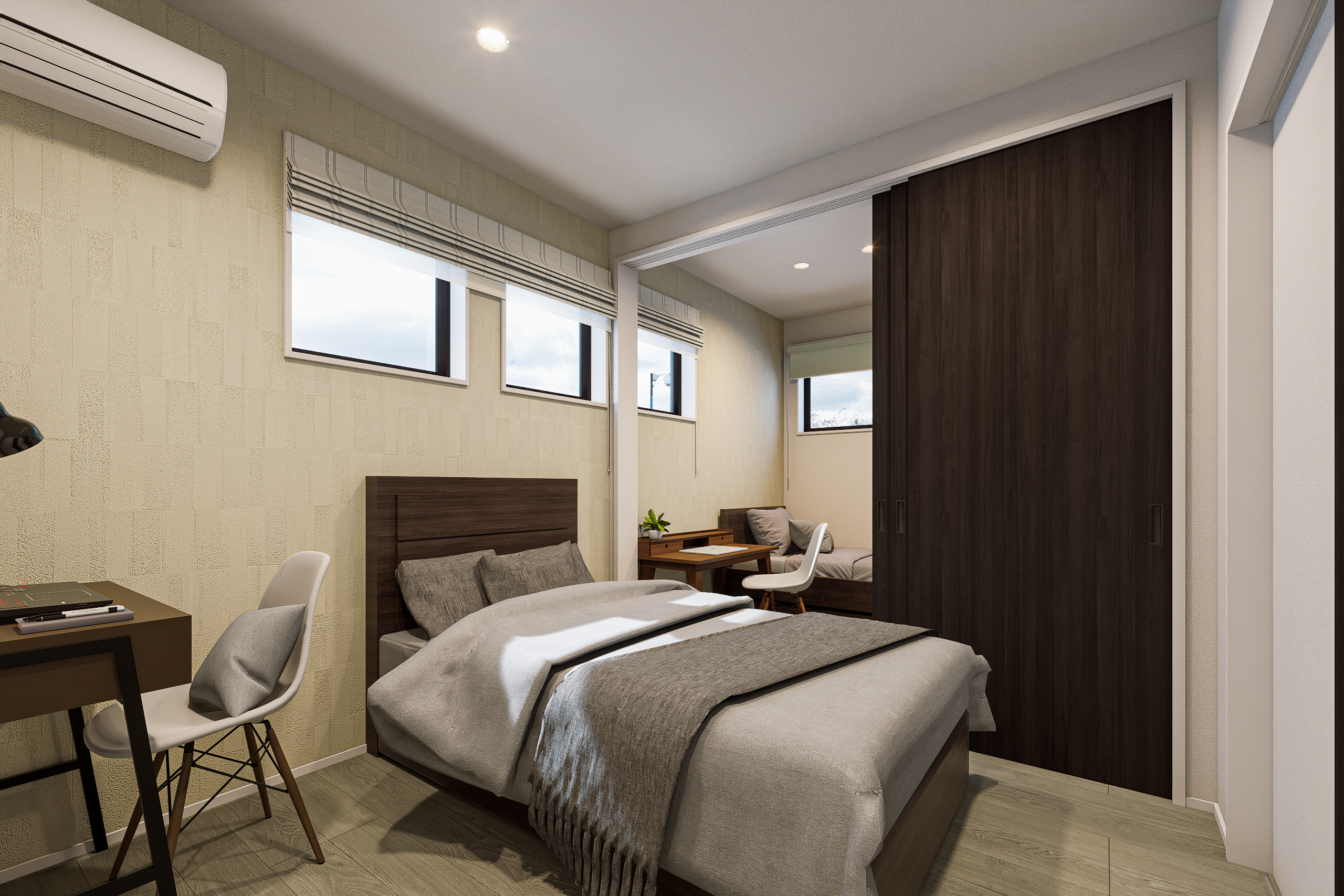 T-1/成長に合わせて変化できる、フレキシブルな続き間設計。9.9帖の大空間やプライバシーを守る個室として活躍。