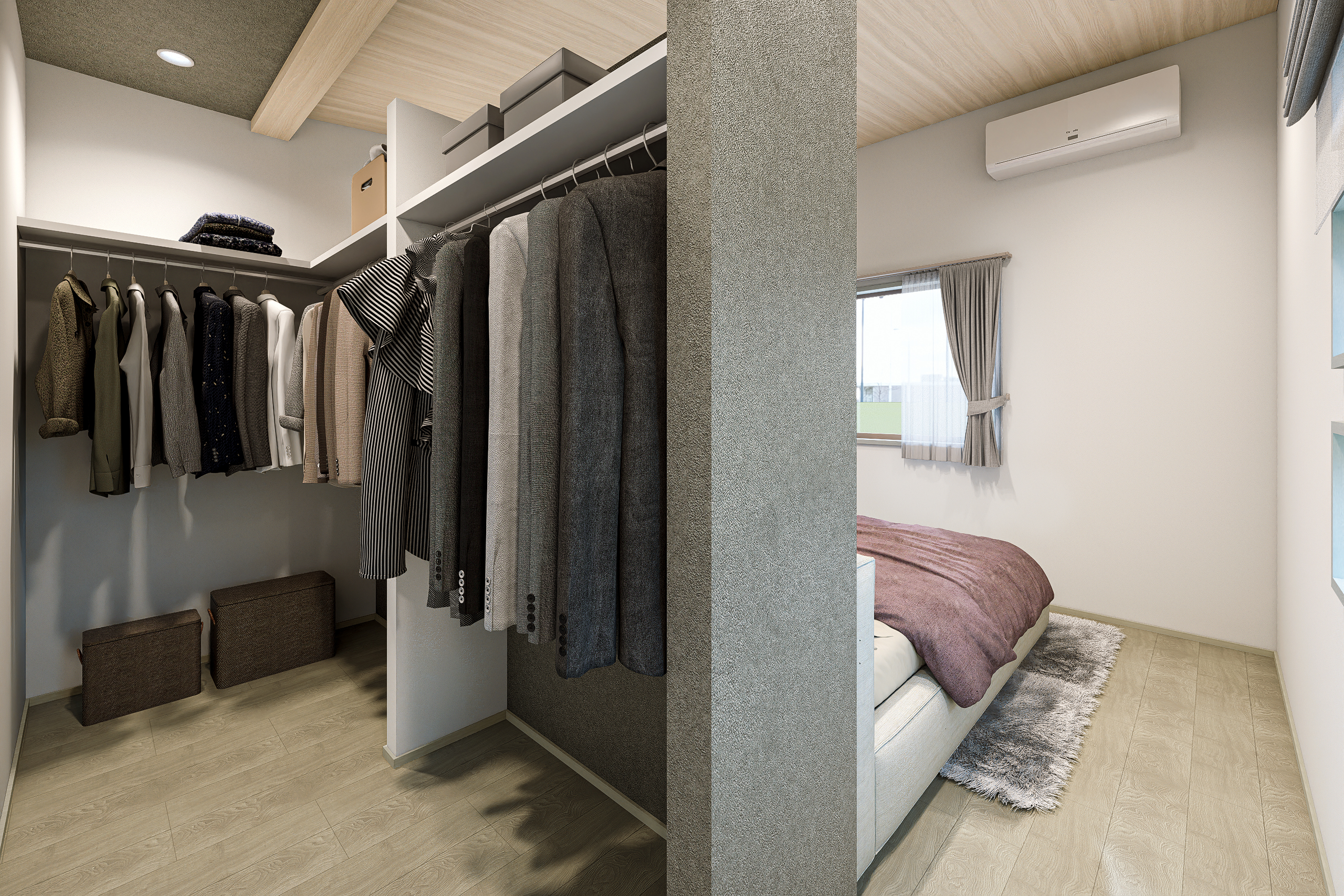 T-2/ハンガーポールに洋服を並べれば、毎日のコーディネート選びが楽しみに。バッグや小物もスッキリ片付きます。