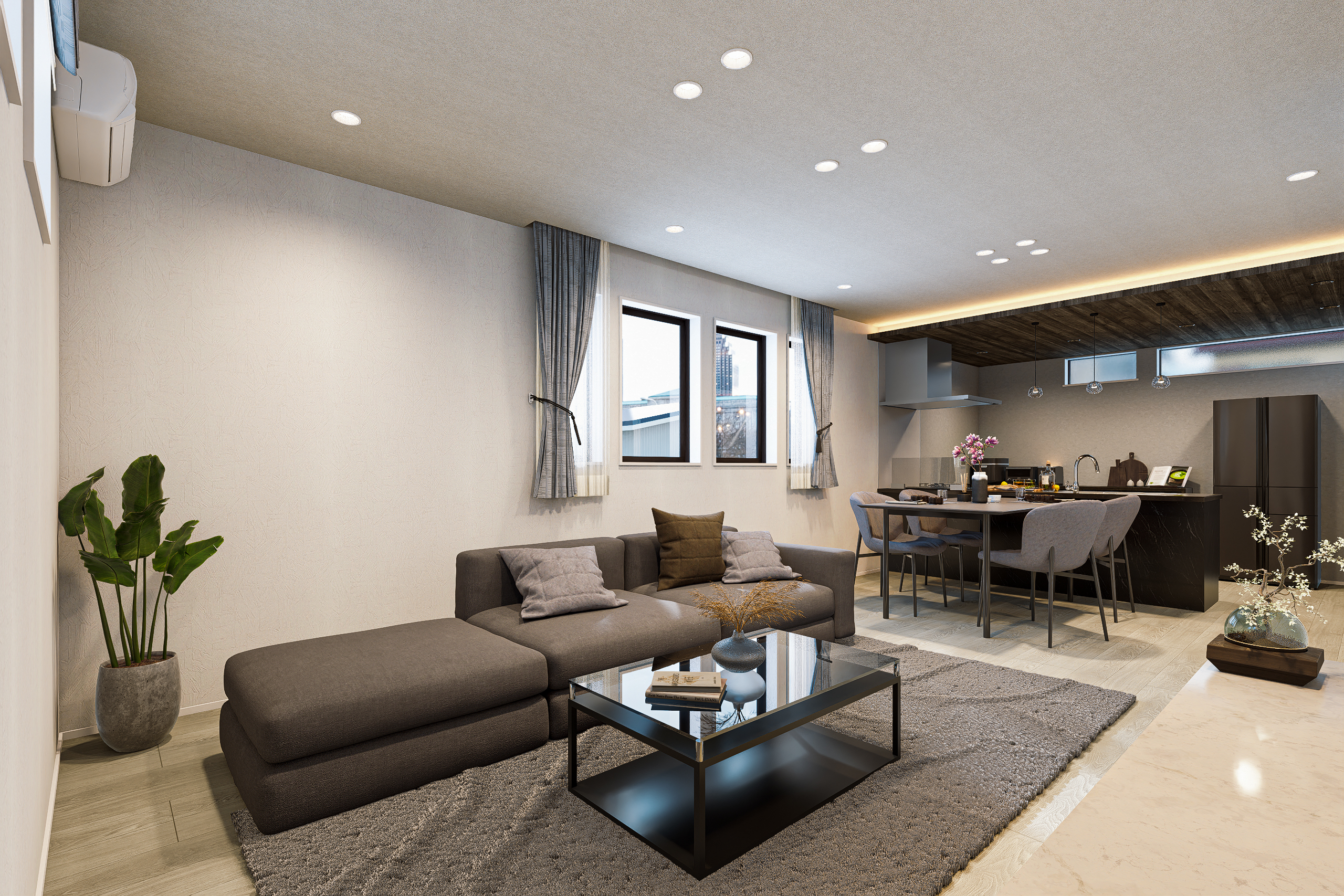 T-1/19.2帖のゆとりあるLDKは、シックでモダンな装い。上質なインテリアに包まれ、心休まるひと時を叶えます。