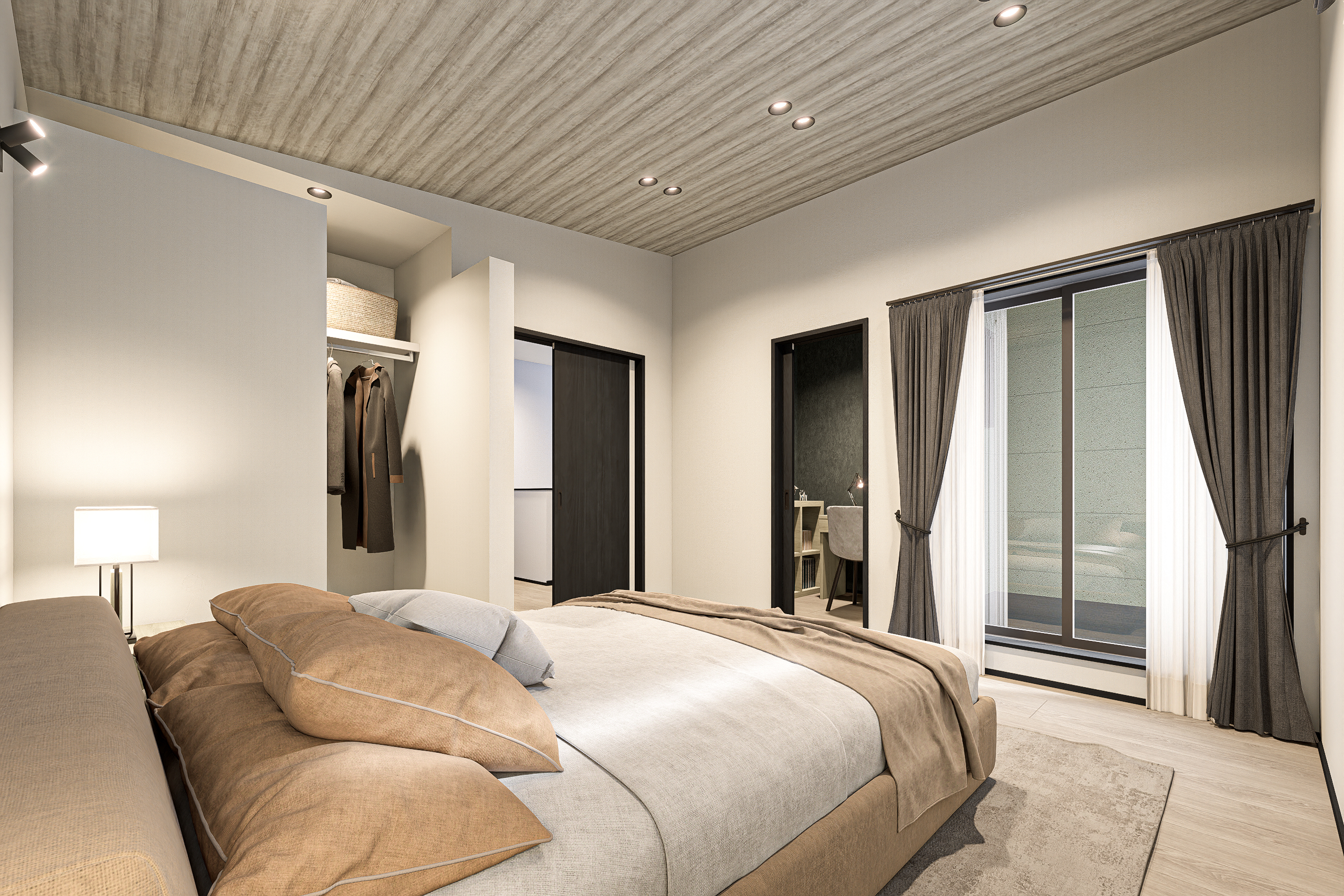 T-1/美しさを保つ大容量WIC。衣類も思い出もスッキリ収まります。収納力が暮らしにゆとりを生む、洗練された主寝室です。