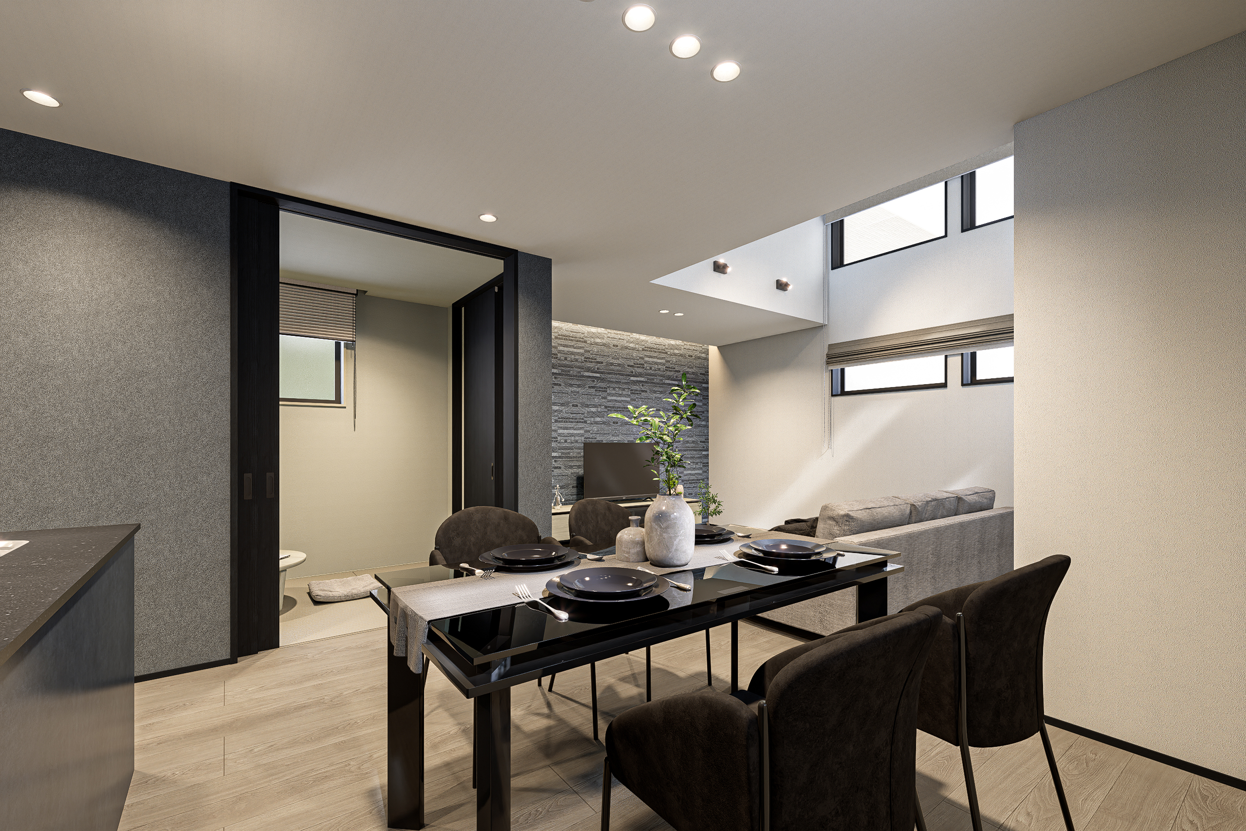 T-1/視界を遮るものがないフラット対面キッチン。配膳から片付けまで、驚くほどスムーズな動線が暮らしにゆとりを届けます。