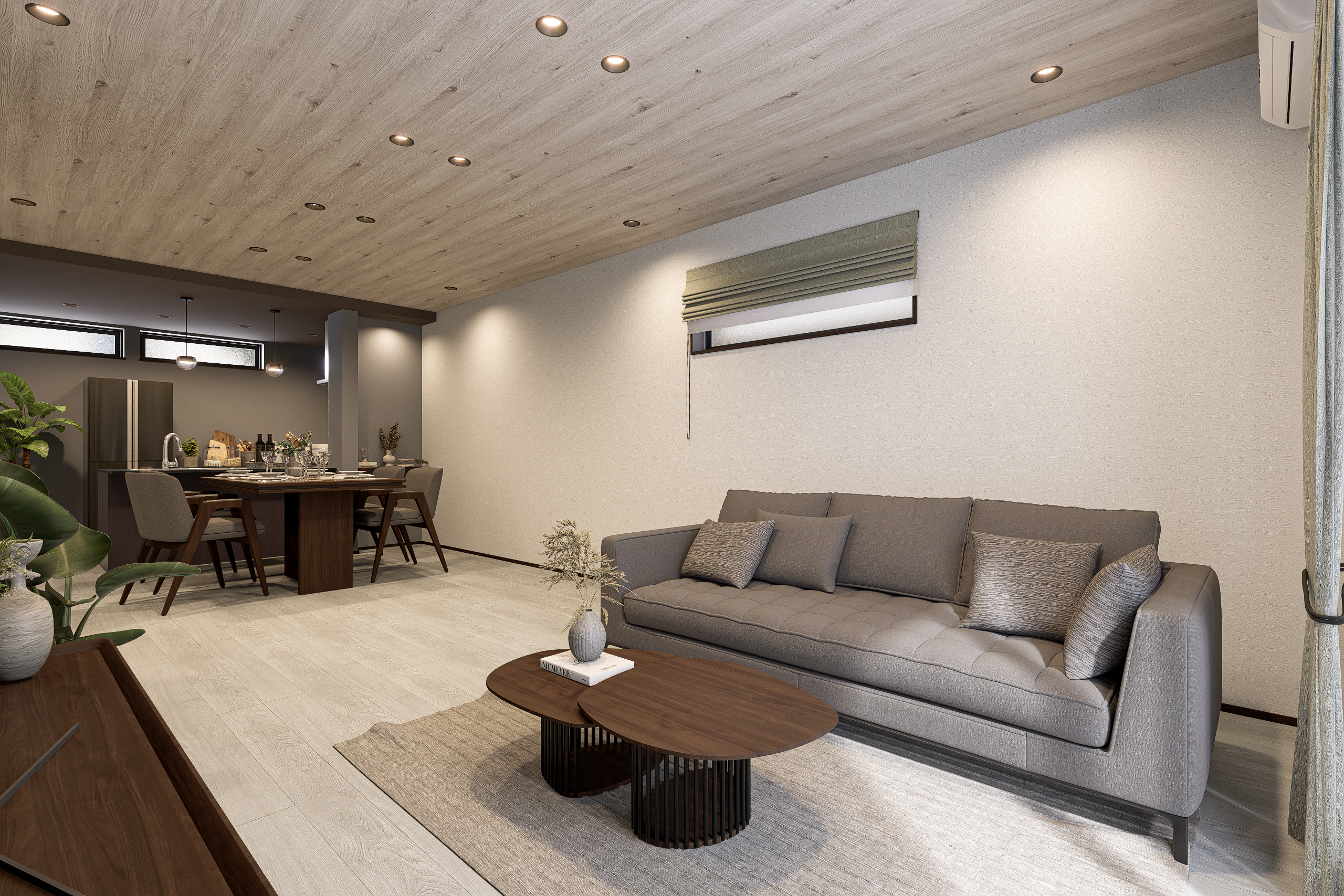 T-2/カフェのように居心地の良い空間には、ゆったりと寛げるソファやテーブルをレイアウトして自分好みな空間に。