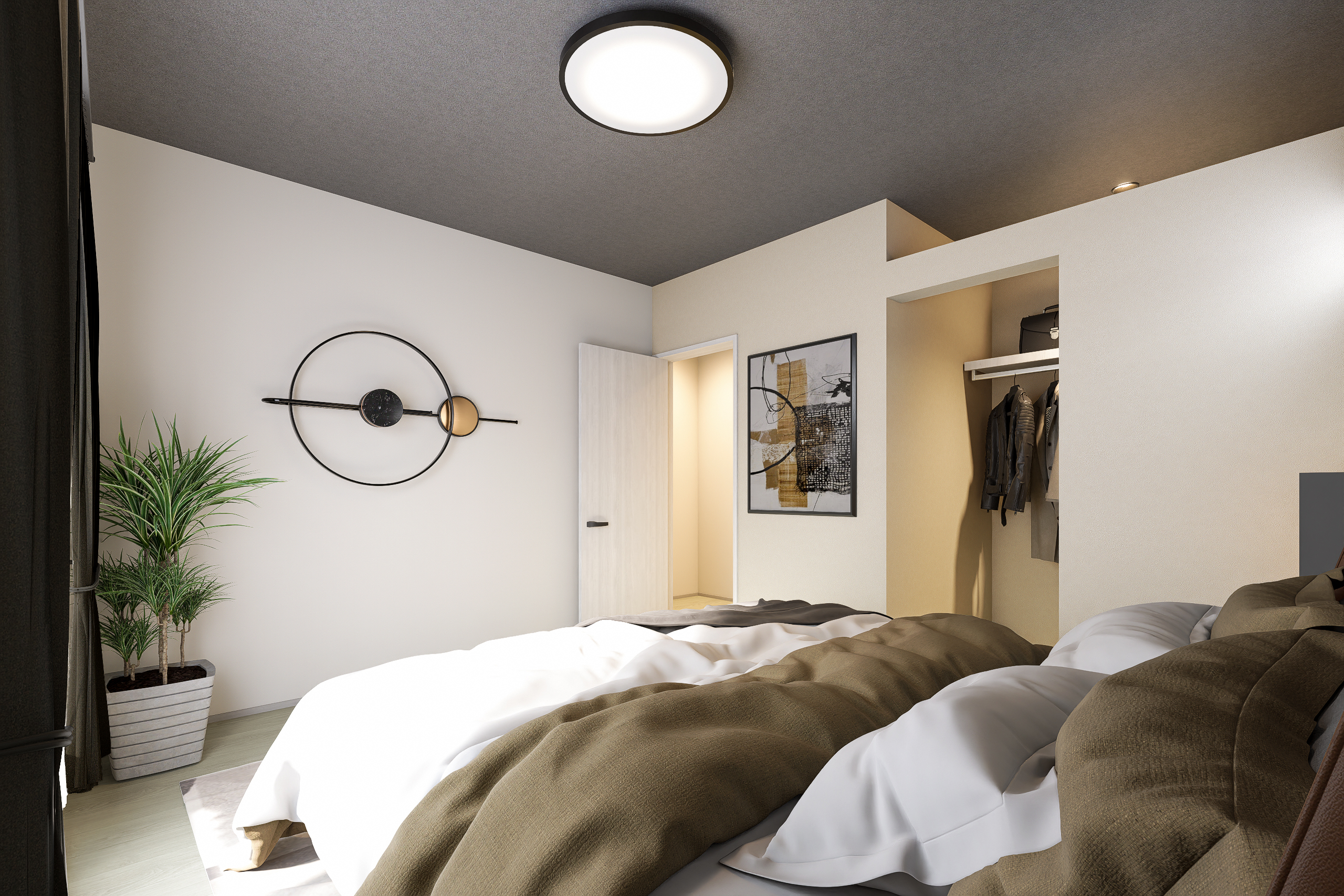 T-4／主寝室にはドアレスのWICを完備。開放感あふれるモダンな空間で、自分らしく寛げる贅沢な時間を。