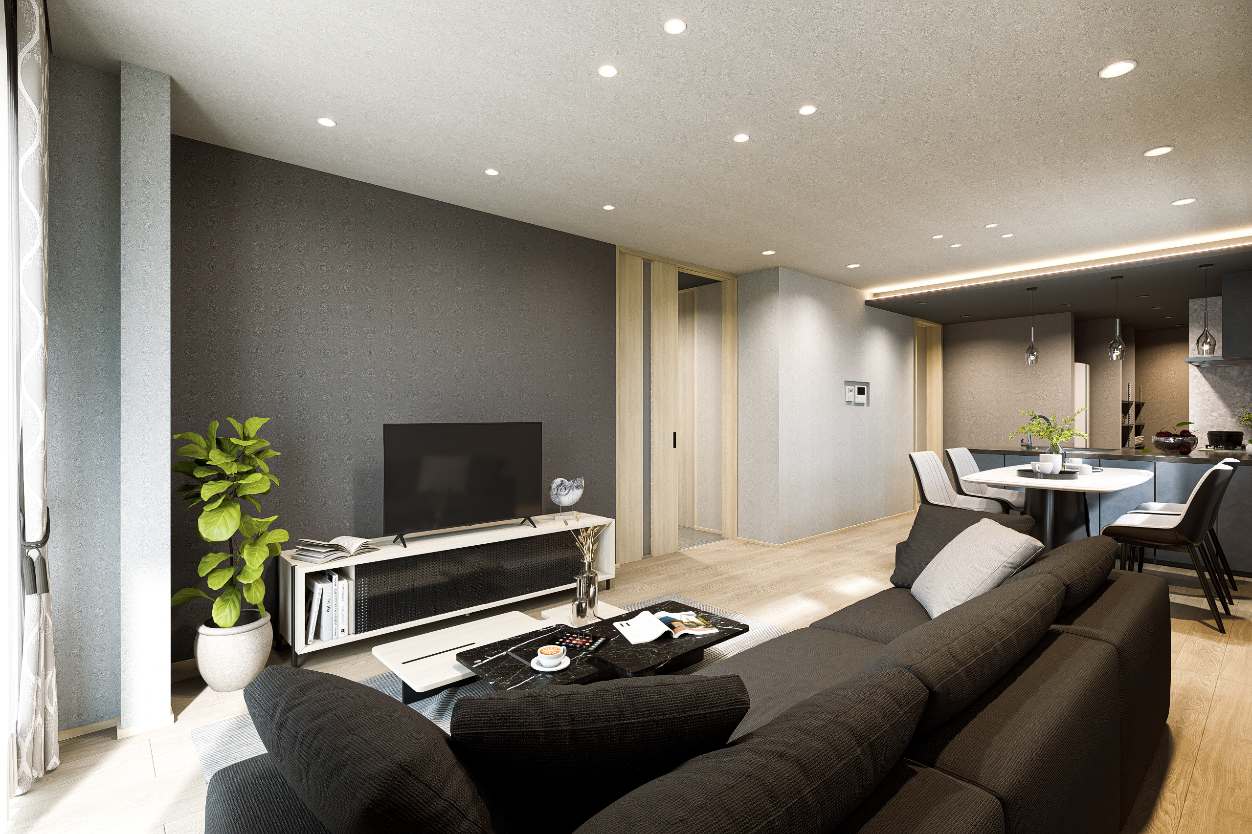 T-4／優しい色合いの床板や照明、明るい陽差しが落ち着きのある空間を創出。感性を刺激するスタイリッシュな空間 。※イメージとなります