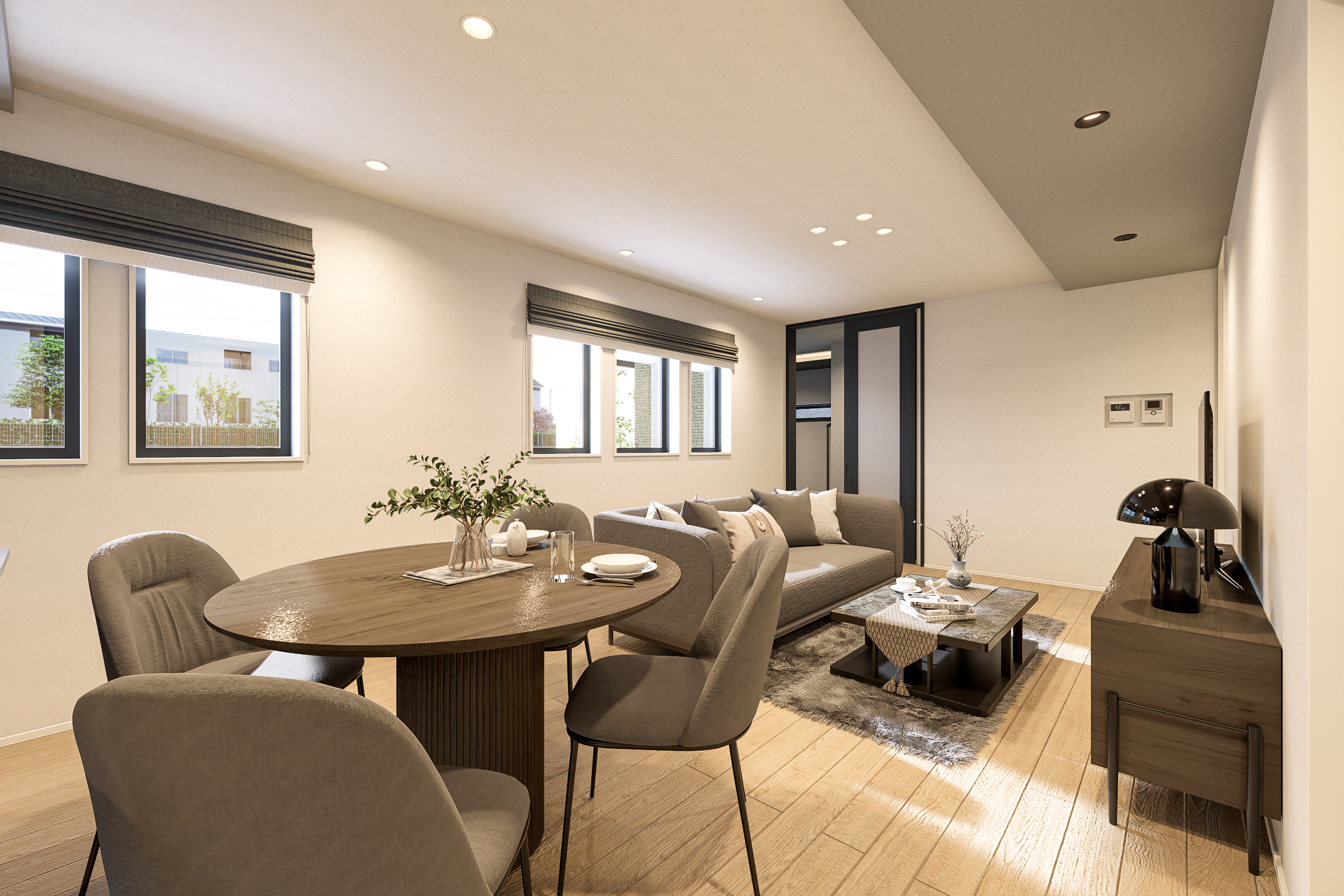 T-2/リクシルの防火戸FG-Lを採用した腰高窓は、高い断熱性と防火性能を兼ね備え、家族の安全と快適な室温をキープ。