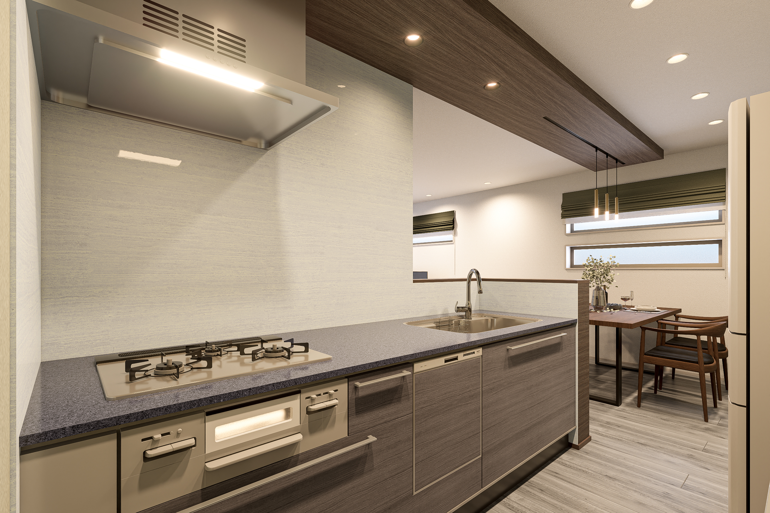 T-1/タカラスタンダードのキッチンには食洗機や便利なストレージハンガーを完備し、効率的に家事をサポート。