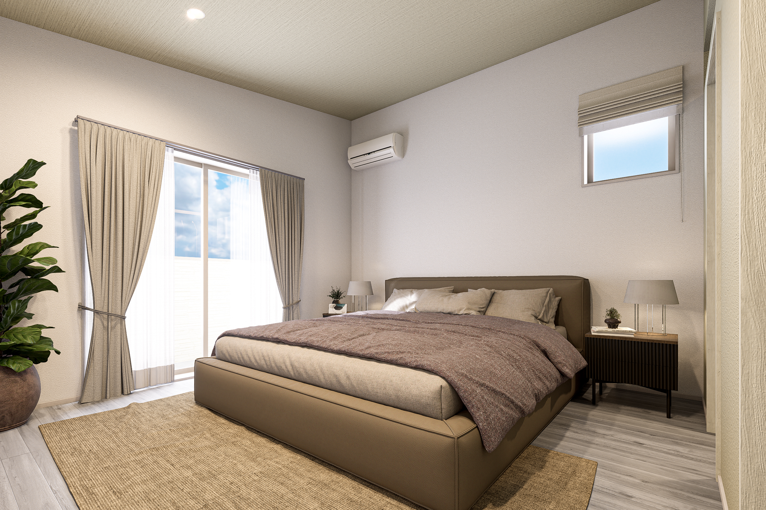 T-1/陽差しが心地よい8.0帖の主寝室。大型バルコニーへ続く開放的な動線が、暮らしにゆとりをプラス。