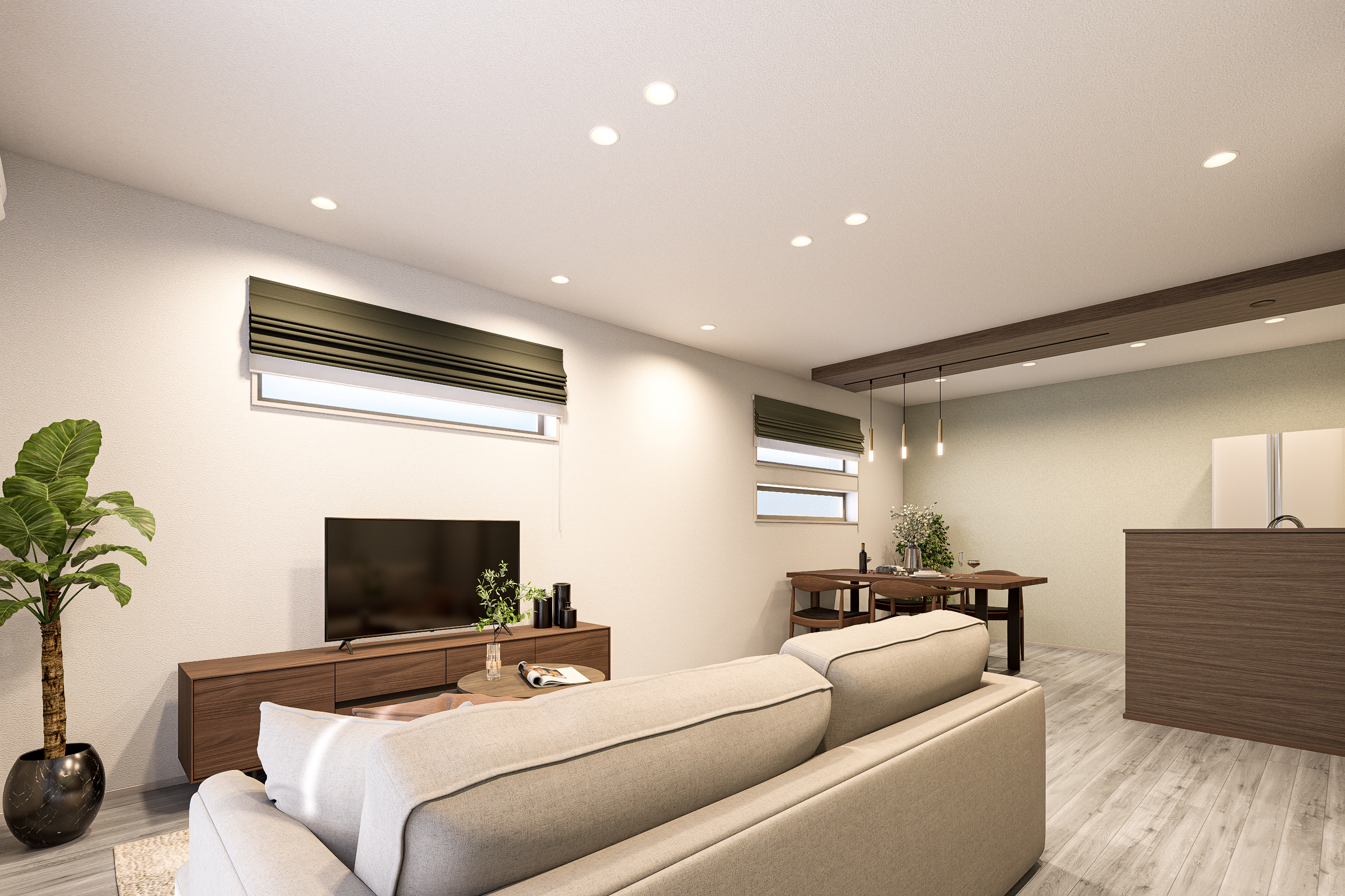 T-1/まるでお洒落なカフェのようなLDKは広さと快適さを兼ね備え、家族が自然と集まりたくなる開放感あふれる空間。