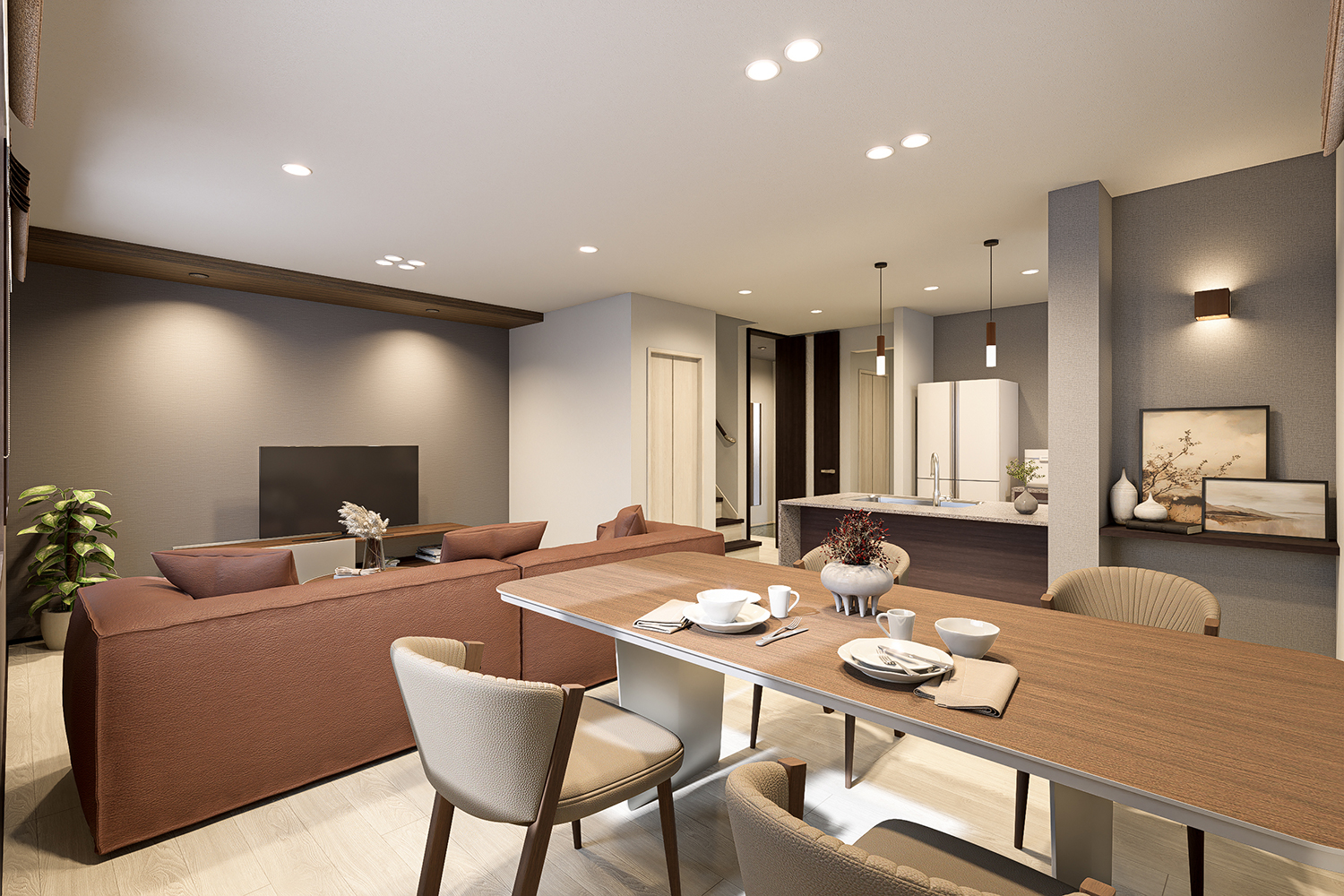 T-2／リビング階段を採用することで、家族が自然と顔を合わせる機会が増え、コミュニケーションが豊かに。