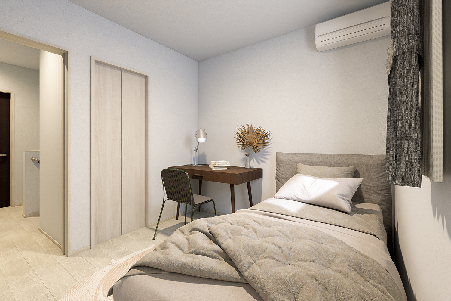 T-2／柔らかな色合いや光の入り方が、穏やかな時間を演出します。クローゼットを配し、空間をすっきりと演出。