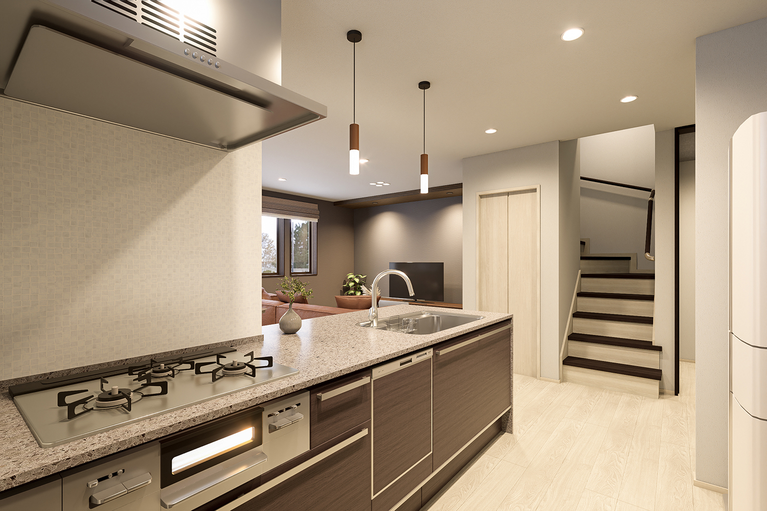 T-2／お子さまの様子を見守りながら調理ができる、開放的なフラット対面キッチン。